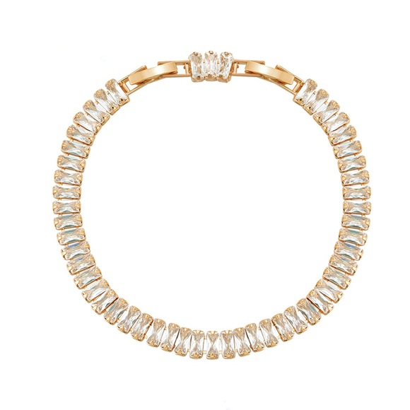 Gold Baguette Tennis Bracelet  18K Gold Plated Hypoallergenic & Tarnish-Free - Picture 5 of 9